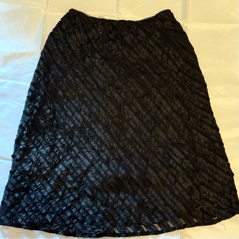 R&M Richards Textured Black A-Line‎ Skirt glam stretch evening Whimsigoth